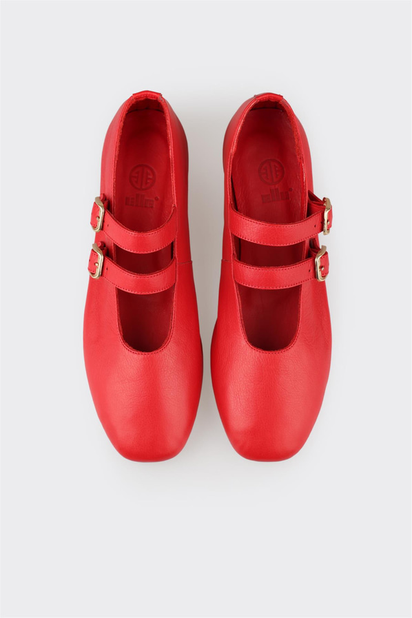 Kırmızı deri kadın babet, günlük kullanım için - Elle Shoes