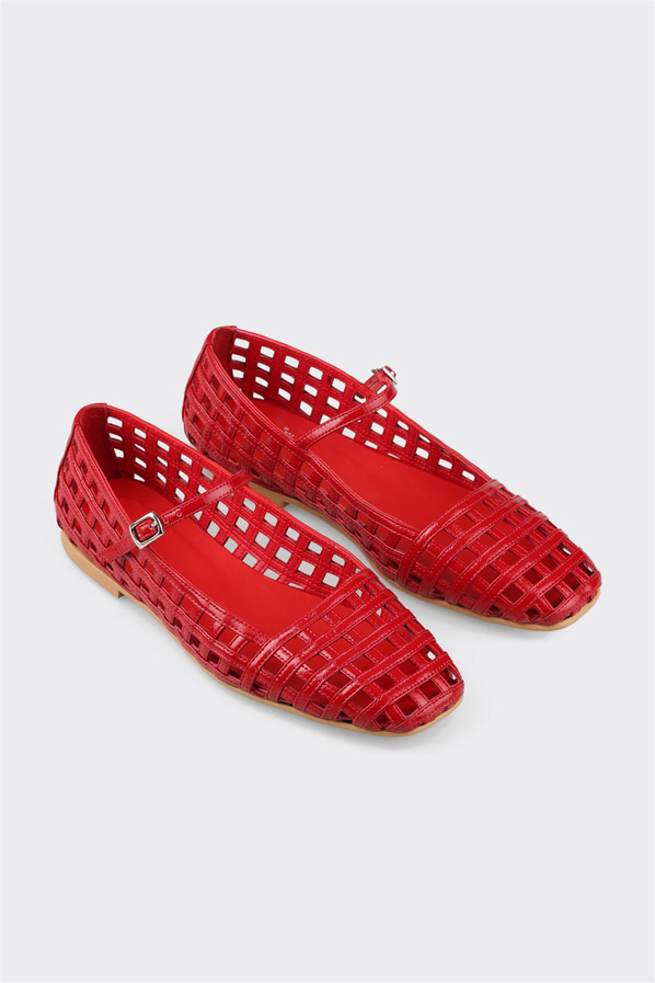 Kırmızı deri kadın babet, günlük kullanım için - Elle Shoes
