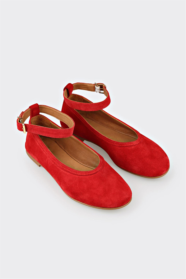 Kırmızı deri kadın babet, günlük kullanım için - Elle Shoes