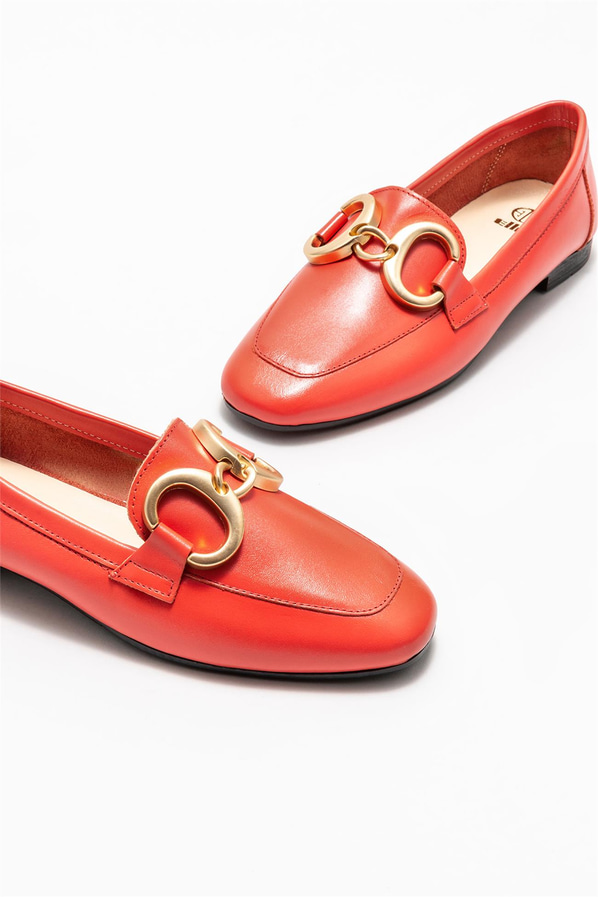 Kırmızı deri kadın loafer - Elle Shoes