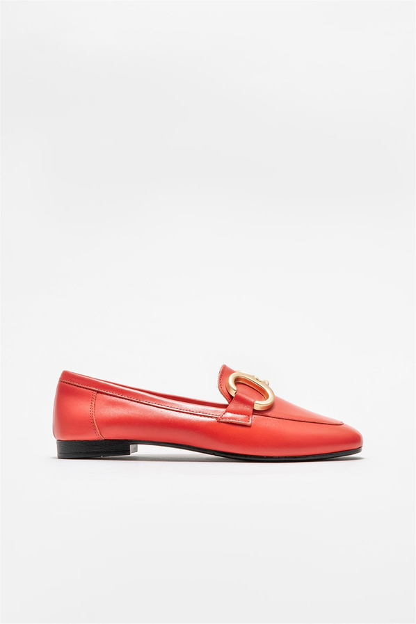 Kırmızı deri kadın loafer - Elle Shoes