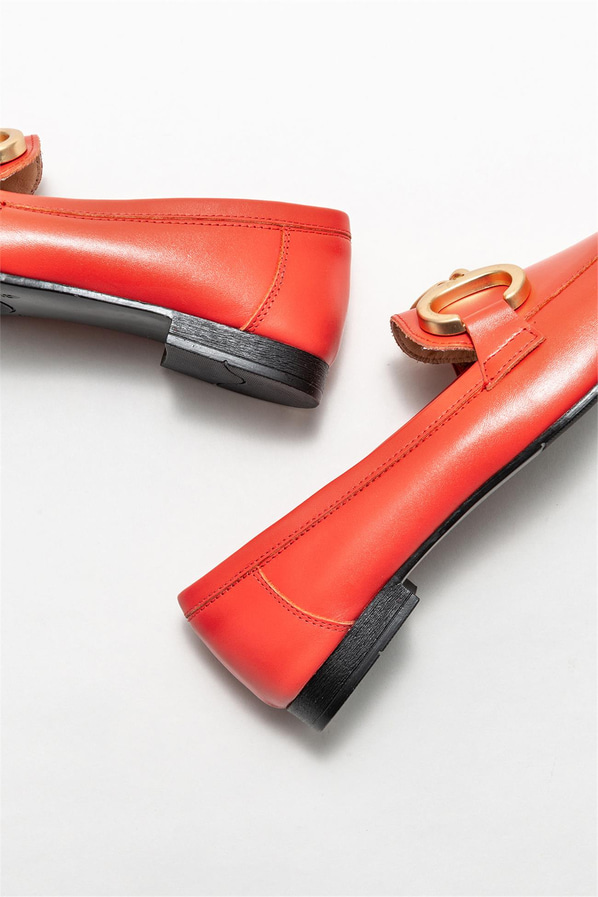 Kırmızı deri kadın loafer - Elle Shoes