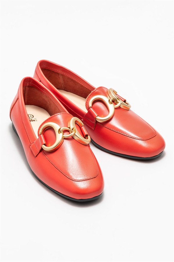 Kırmızı deri kadın loafer - Elle Shoes