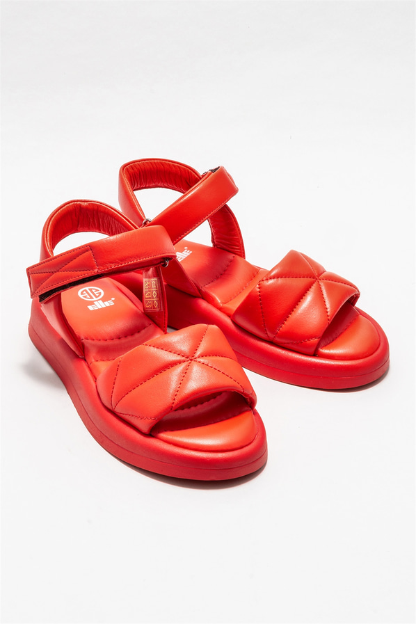 Kırmızı deri kadın sandalet - Elle Shoes