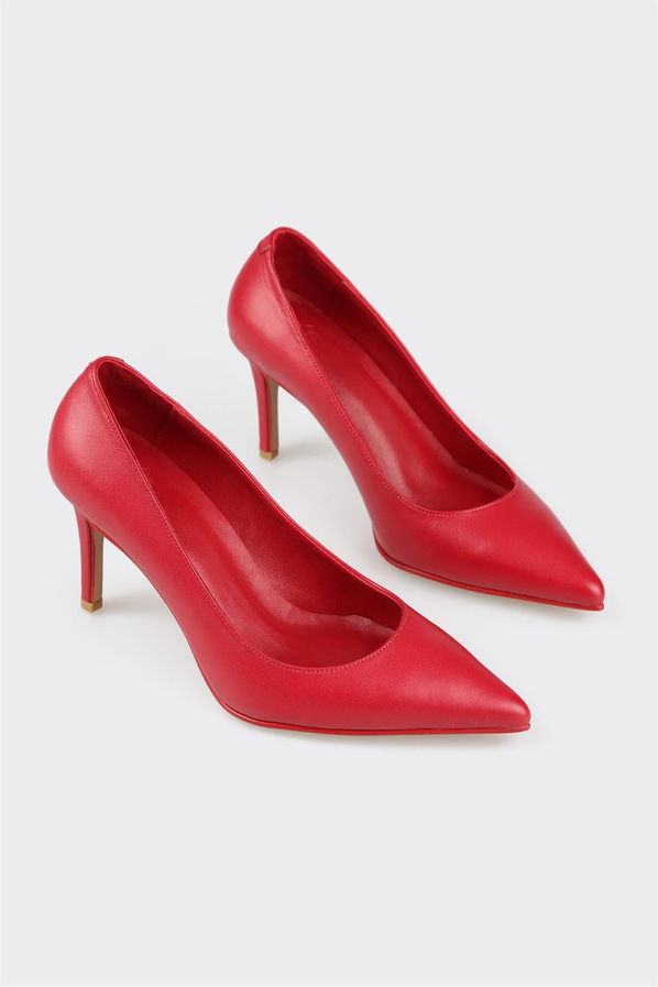Kırmızı deri kadın stiletto - Elle Shoes
