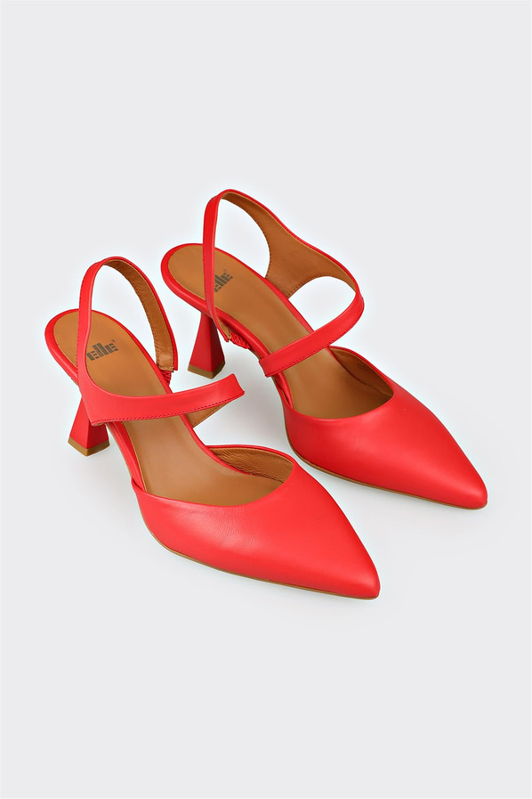 Kırmızı deri ince topuklu kadın ayakkabı - Elle Shoes