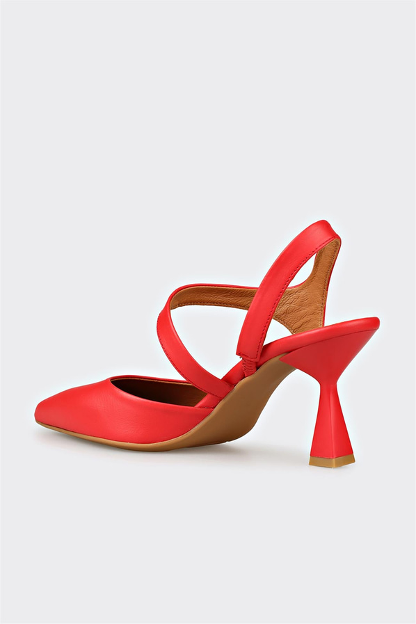 Kırmızı deri ince topuklu kadın ayakkabı - Elle Shoes