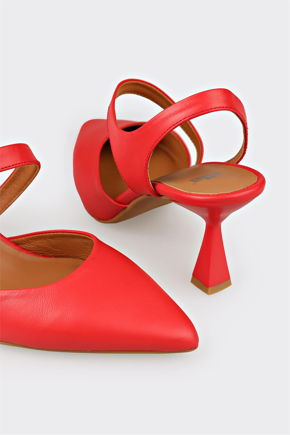 Kırmızı deri ince topuklu kadın ayakkabı - Elle Shoes