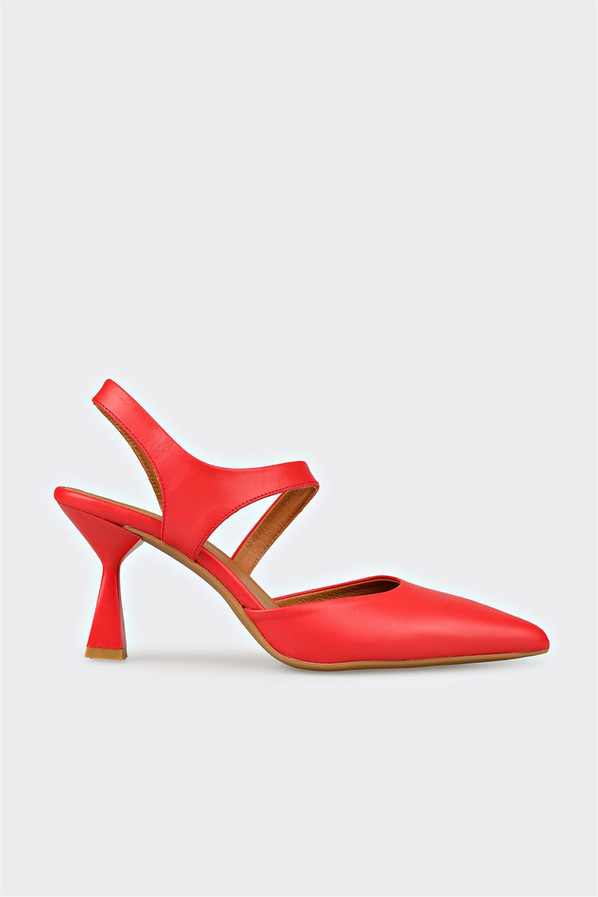 Kırmızı deri ince topuklu kadın ayakkabı - Elle Shoes