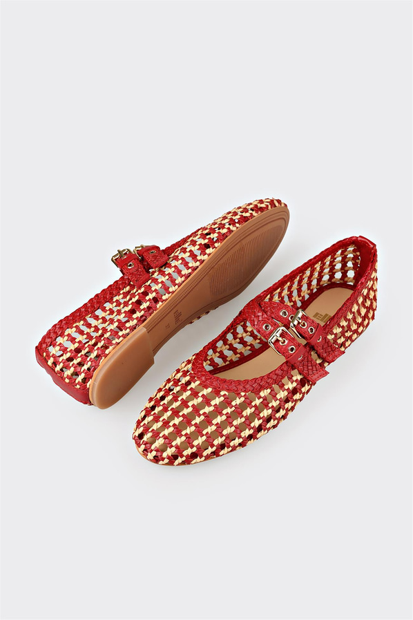 Kırmızı kadın babet, günlük kullanım için - Elle Shoes