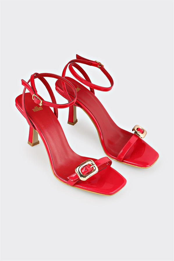 Kırmızı kadın topuklu sandalet, ofis stili için - Elle Shoes