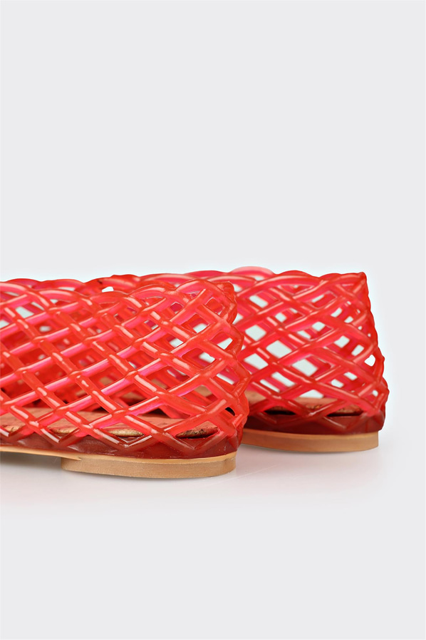 Kırmızı düz örgü dokulu kadın sandalet, günlük kullanım için - Elle Shoes