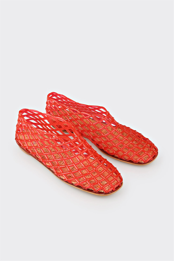 Kırmızı düz örgü dokulu kadın sandalet, günlük kullanım için - Elle Shoes