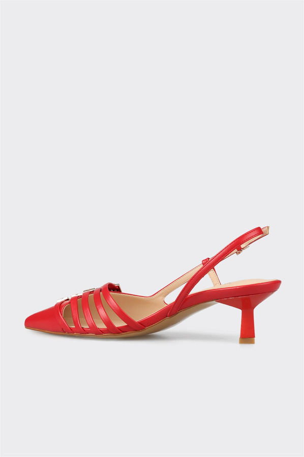Kırmızı gri örgü dokulu topuklu kadın ayakkabı, ofis stili için - Elle Shoes
