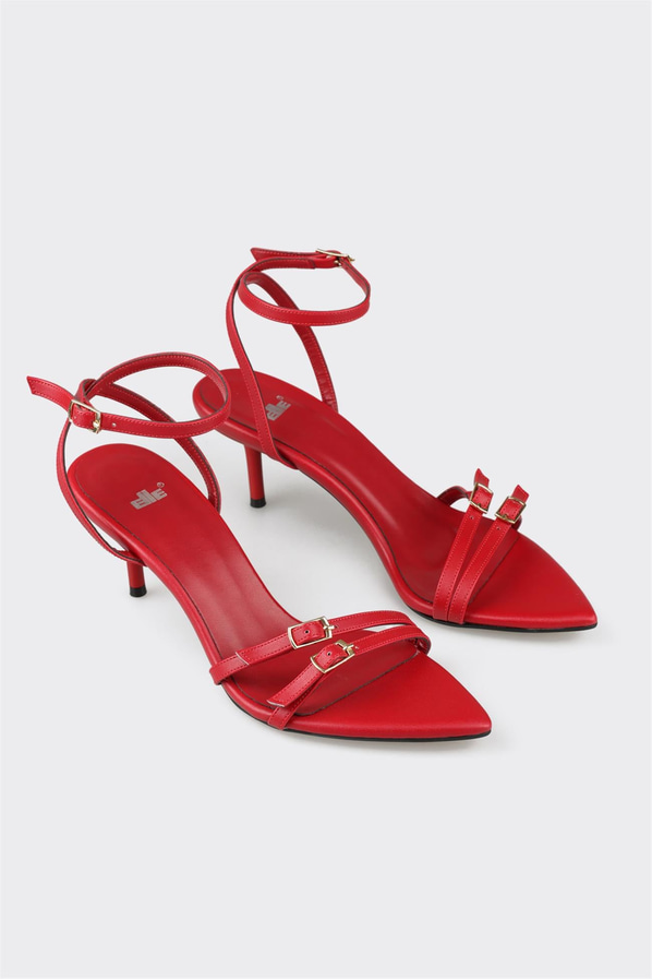 Kırmızı ince topuklu bantlı kadın sandalet, rahat kullanım için - Elle Shoes