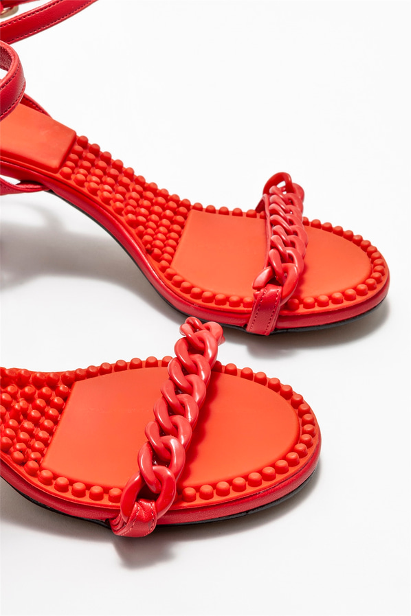 Kırmızı topuklu kadın sandalet - Elle Shoes