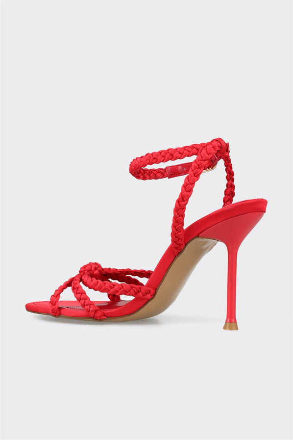 Kırmızı örgü dokulu topuklu kadın sandalet - Elle Shoes