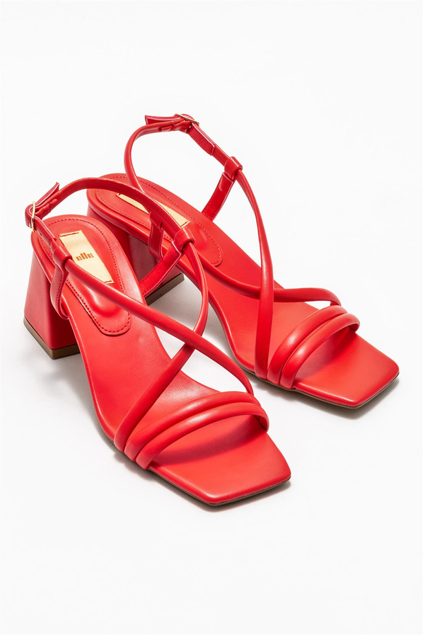 Kırmızı topuklu kadın sandalet - Elle Shoes