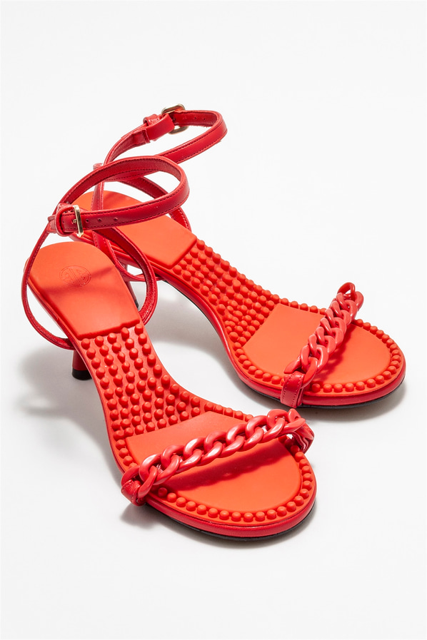 Kırmızı topuklu kadın sandalet - Elle Shoes