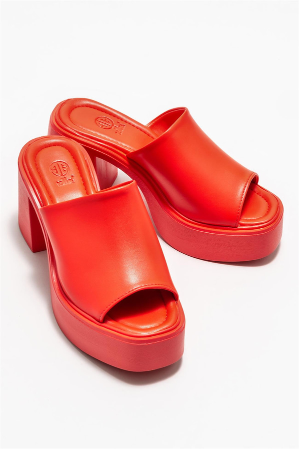 Kırmızı topuklu kadın terlik - Elle Shoes