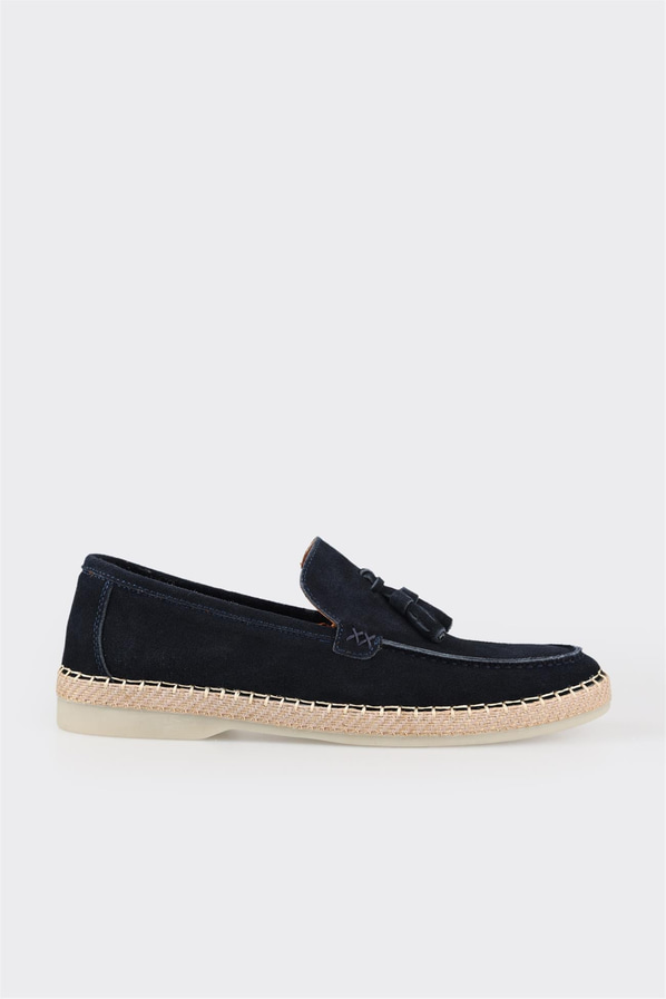 Lacivert deri erkek espadril - Elle Shoes