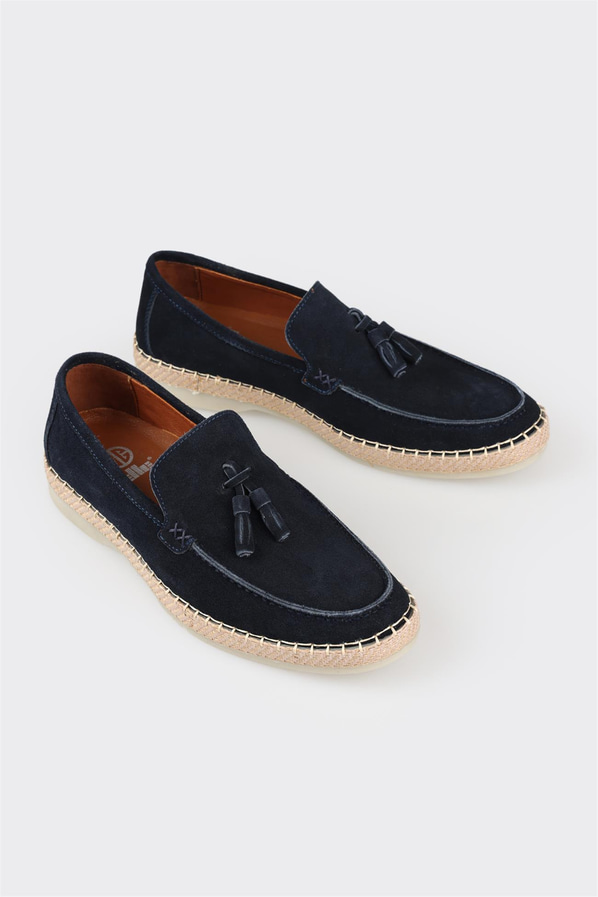 Lacivert deri erkek espadril - Elle Shoes