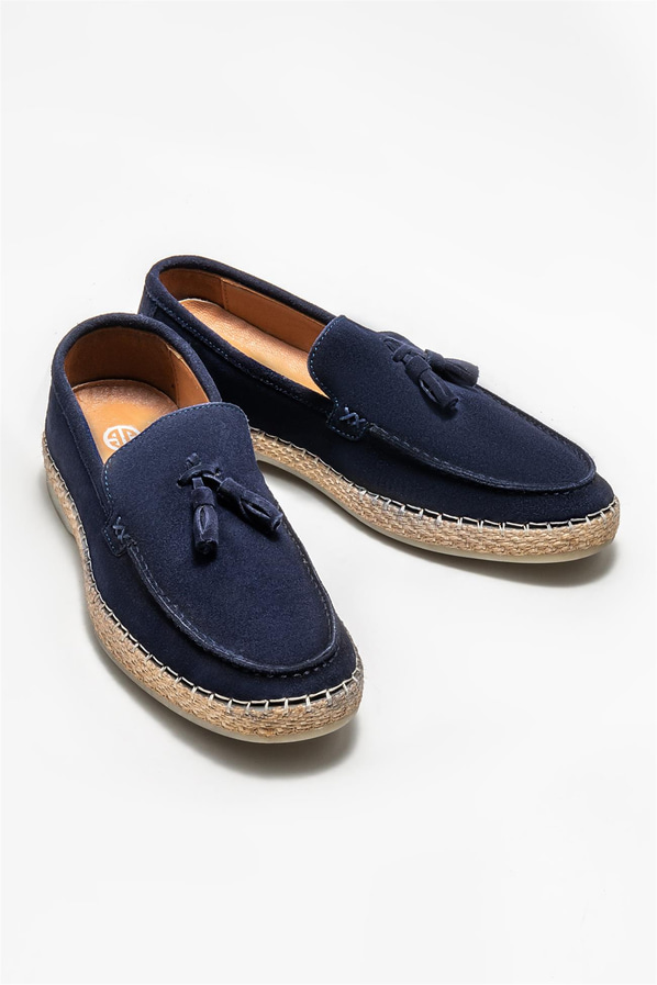 Lacivert deri erkek espadril - Elle Shoes