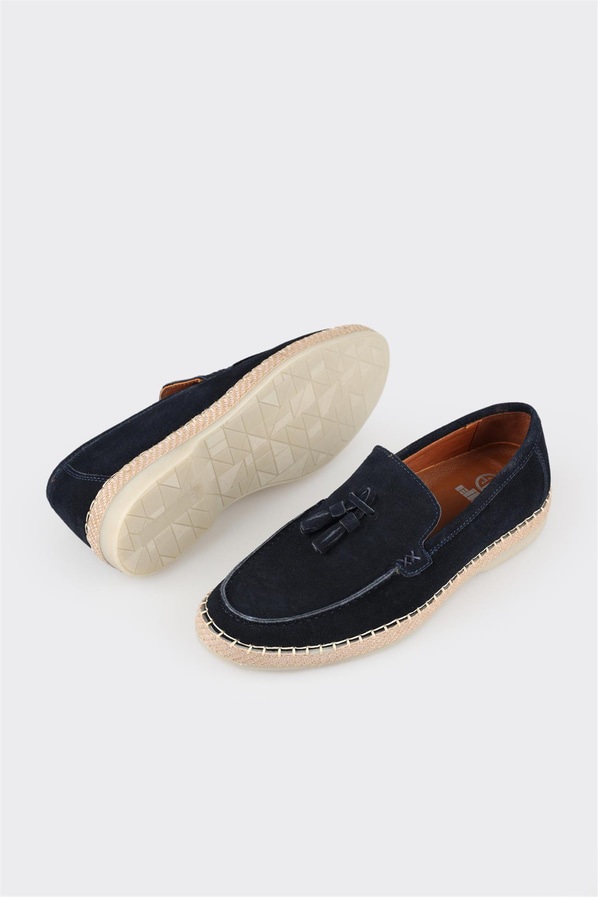 Lacivert deri erkek espadril - Elle Shoes