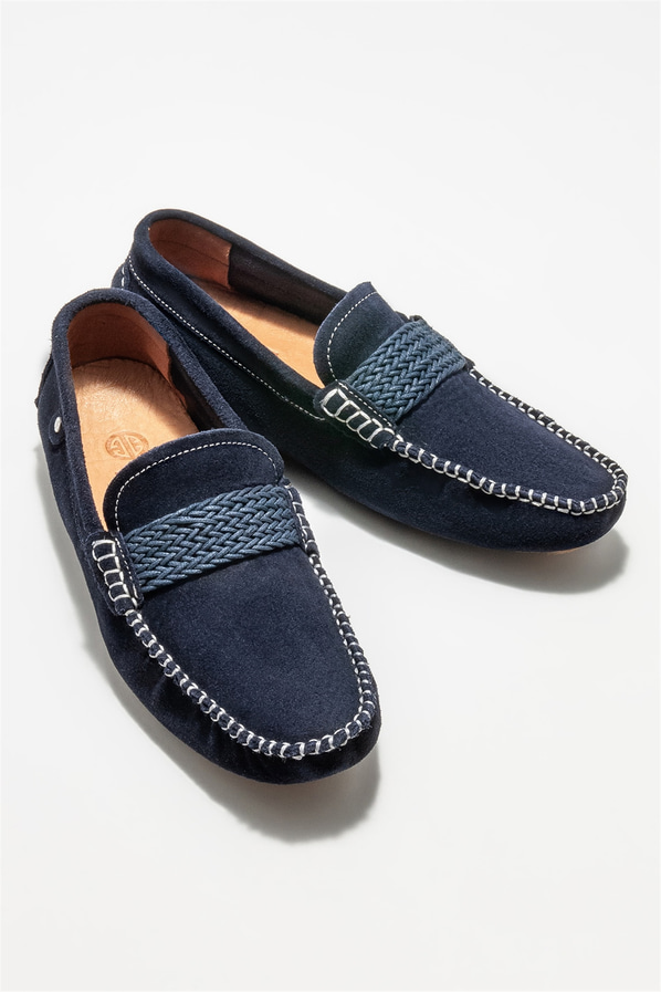 Lacivert deri erkek günlük ayakkabı, günlük kullanım için - Elle Shoes
