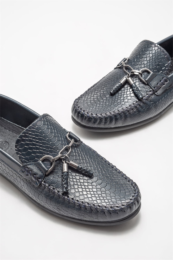 Lacivert deri erkek günlük ayakkabı, günlük kullanım için - Elle Shoes