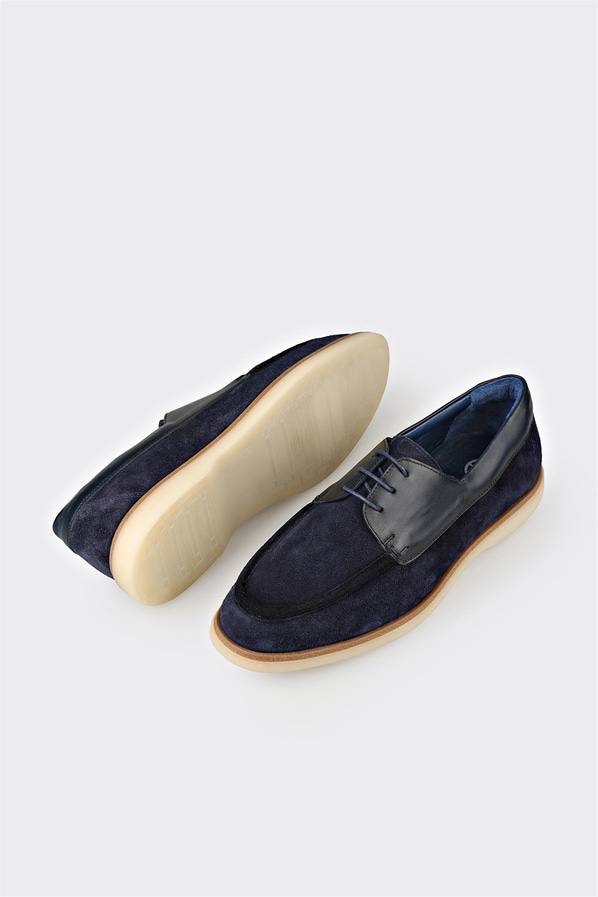 Lacivert deri erkek günlük ayakkabı, günlük kullanım için - Elle Shoes