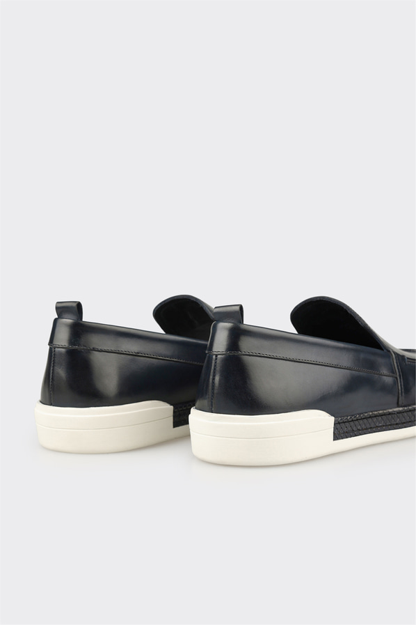 Lacivert deri erkek loafer, günlük kullanım için - Elle Shoes