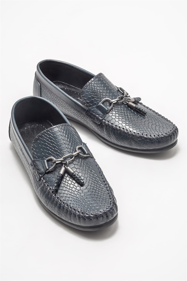 Lacivert deri erkek günlük ayakkabı, günlük kullanım için - Elle Shoes