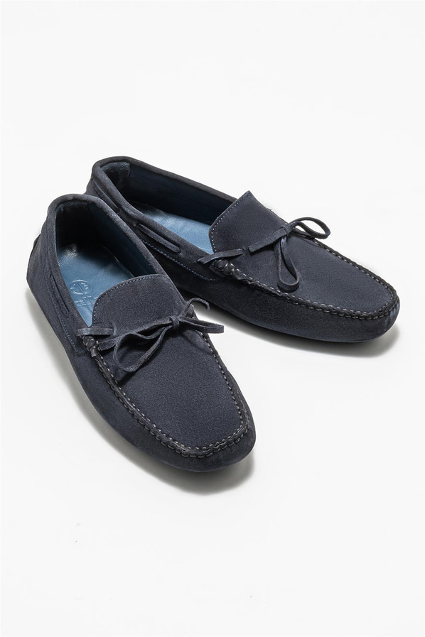 Lacivert deri erkek loafer, günlük kullanım için - Elle Shoes