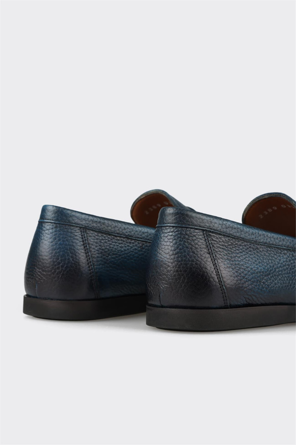 Lacivert deri erkek loafer, günlük kullanım için - Elle Shoes