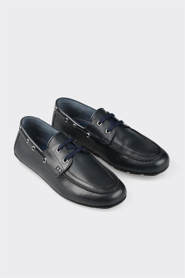 Lacivert deri erkek günlük ayakkabı, rahat kullanım için - Elle Shoes