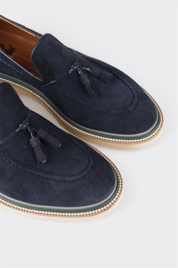 Lacivert deri erkek loafer, günlük kullanım için - Elle Shoes