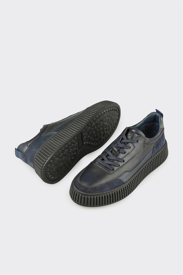Lacivert deri erkek günlük ayakkabı, rahat kullanım için - Elle Shoes