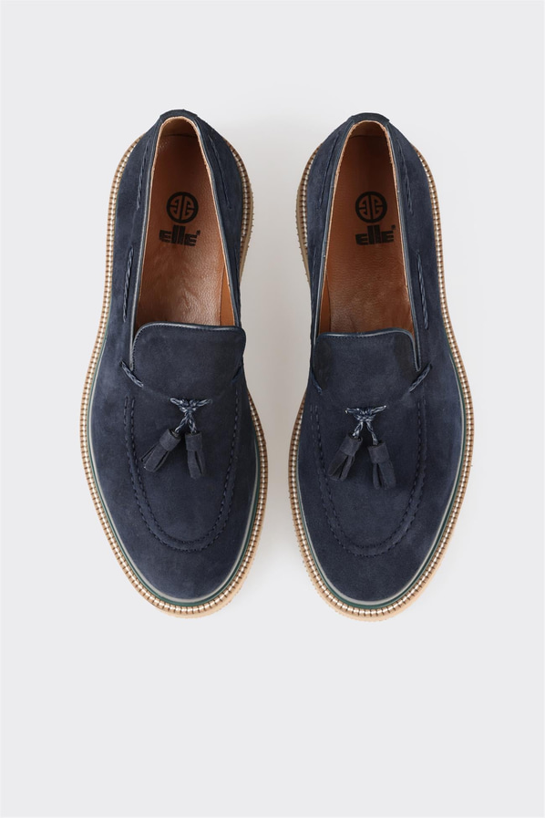 Lacivert deri erkek loafer, günlük kullanım için - Elle Shoes