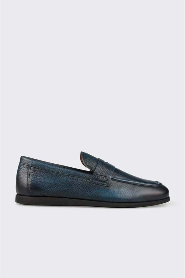 Lacivert deri erkek loafer, günlük kullanım için - Elle Shoes
