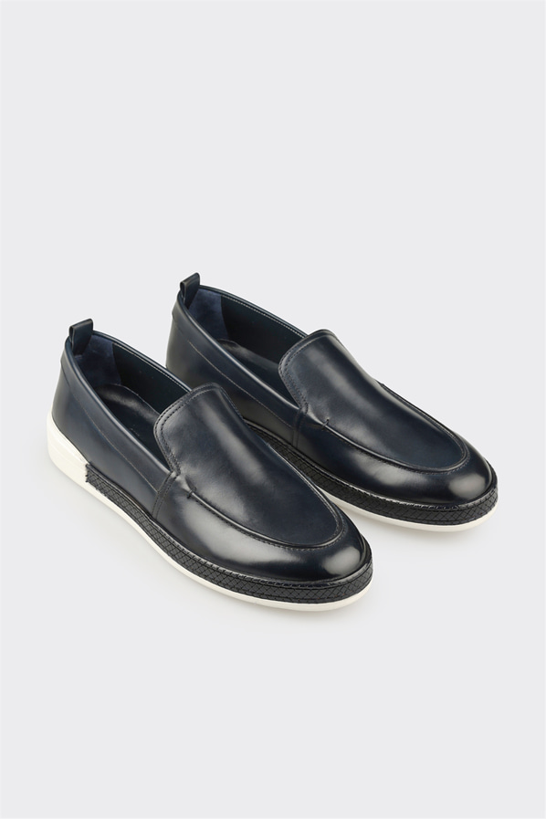 Lacivert deri erkek loafer, günlük kullanım için - Elle Shoes