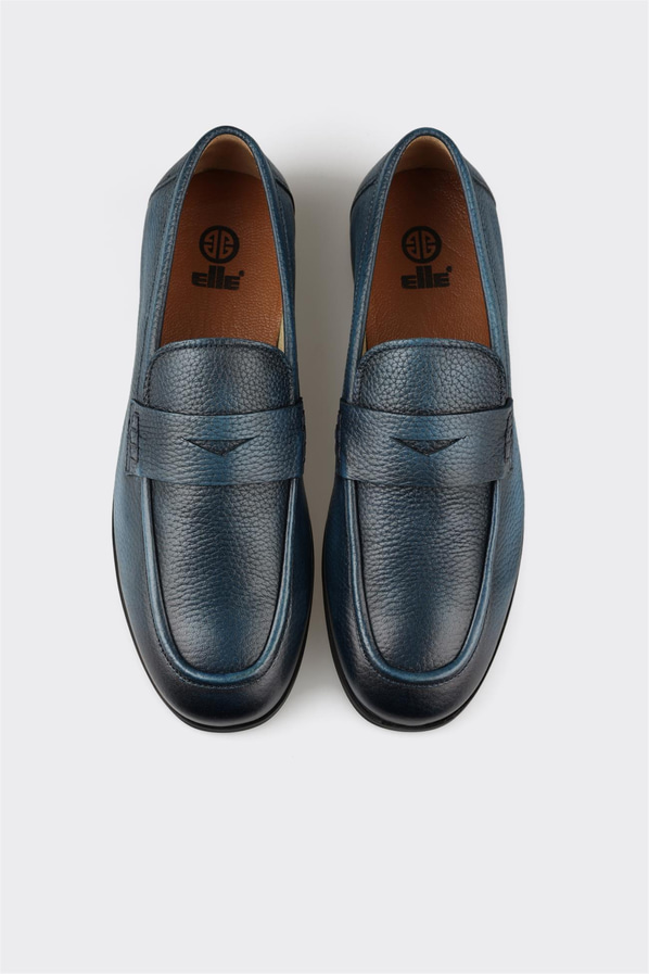 Lacivert deri erkek loafer, günlük kullanım için - Elle Shoes