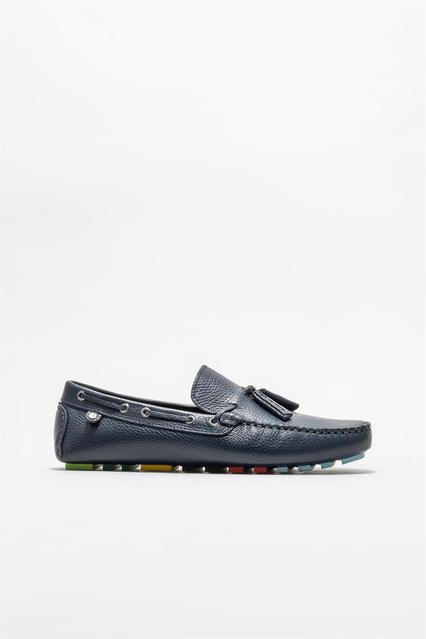 Lacivert deri erkek loafer, günlük kullanım için - Elle Shoes