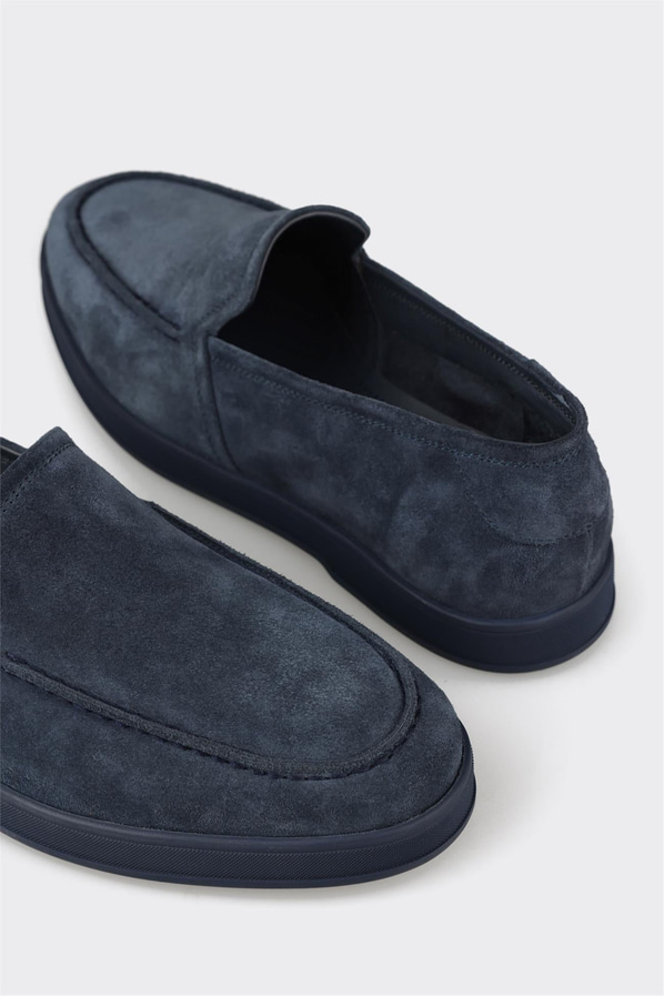 Lacivert deri ve süet erkek loafer, ofis stili için - Elle Shoes