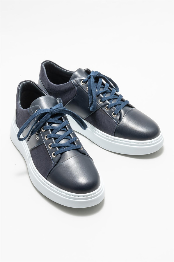 Lacivert deri erkek günlük ayakkabı, günlük kullanım için - Elle Shoes