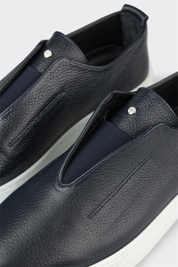 Lacivert deri bağcıklı erkek günlük ayakkabı, rahat kullanım için - Elle Shoes