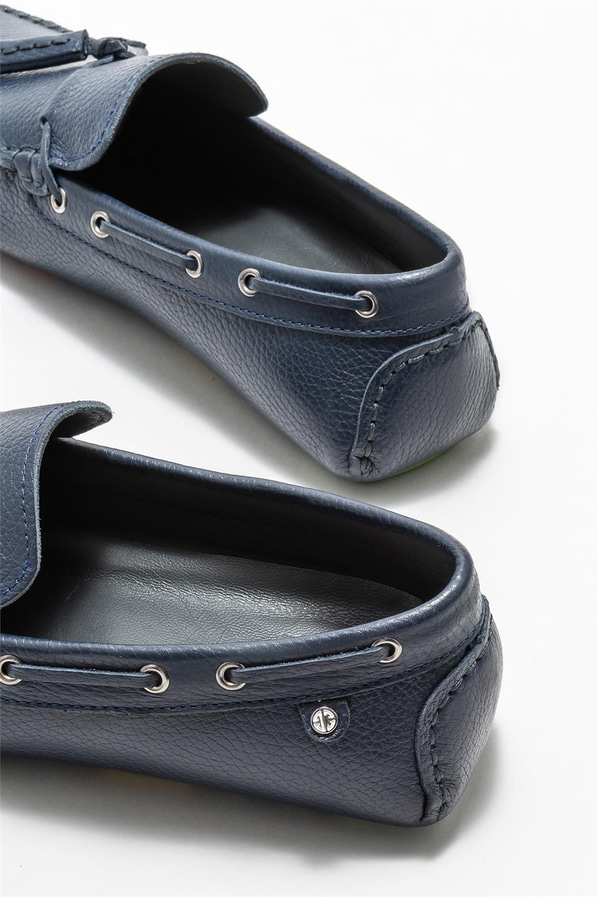 Lacivert deri erkek loafer, günlük kullanım için - Elle Shoes
