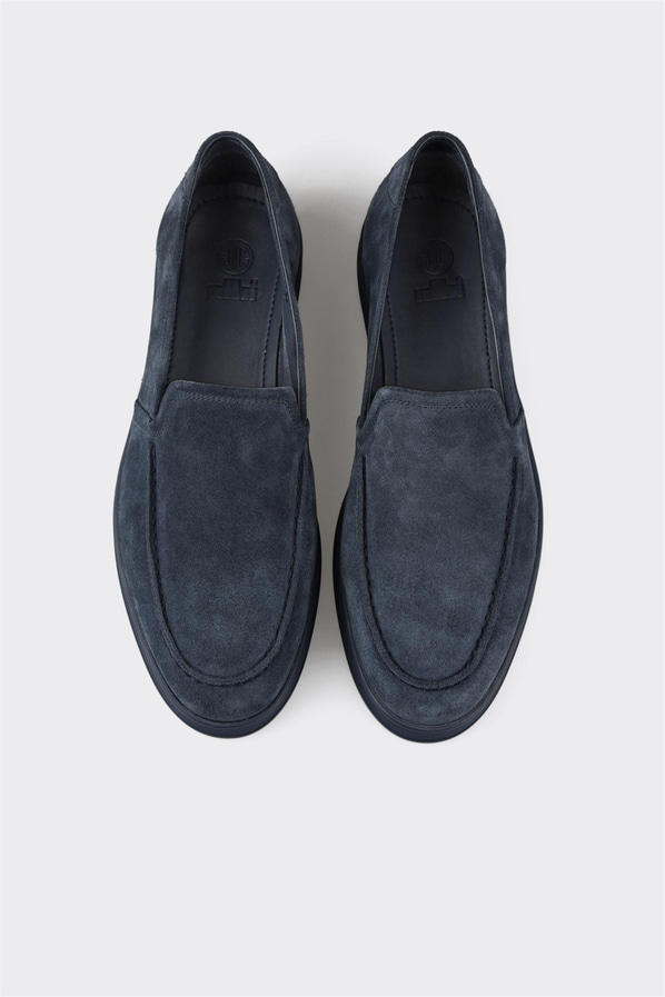 Lacivert deri ve süet erkek loafer, ofis stili için - Elle Shoes