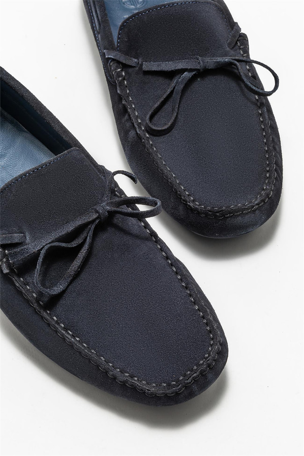 Lacivert deri erkek loafer, günlük kullanım için - Elle Shoes