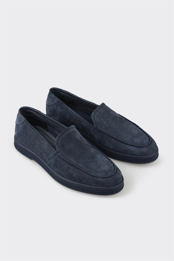 Lacivert deri ve süet erkek loafer, ofis stili için - Elle Shoes
